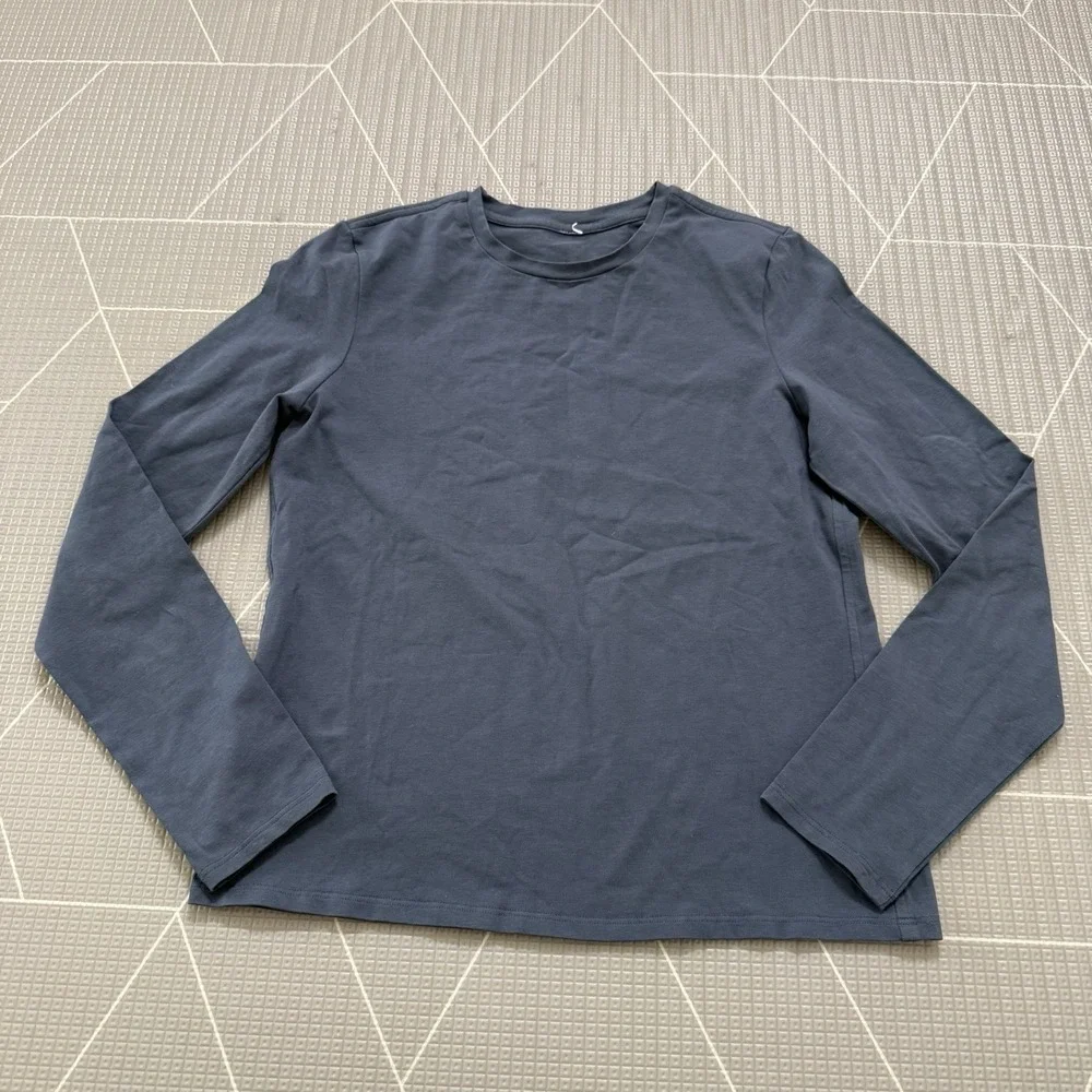 Lululemon Organic Cotton Crewneck Long-Sleeve Shirt XS‎ Gray Blue LW3HS8S